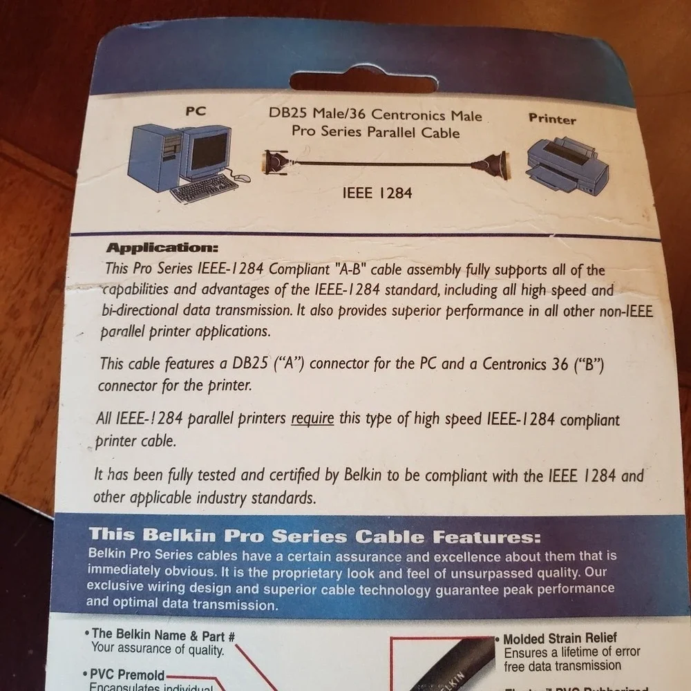 Belkin Pro Series‎ 6' IEEE 1284 Printer Cable DB25 Male/Centronics 36 B Male